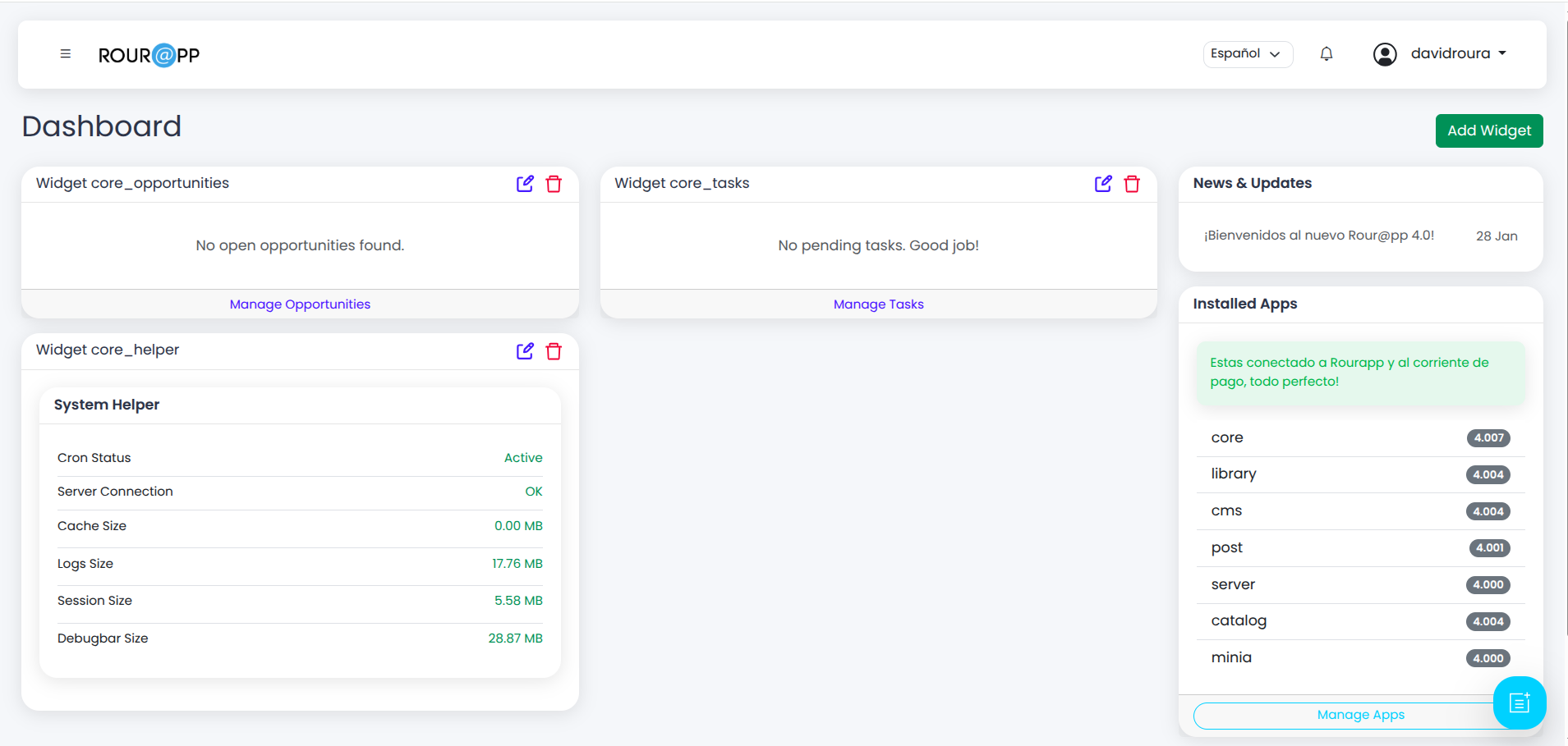 Panel de Control Rourapp